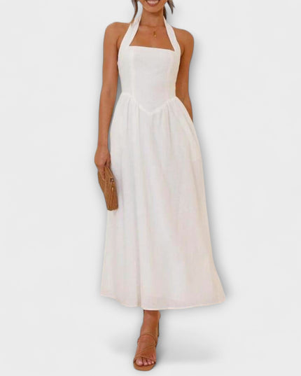 Tatjana - Mid-Length Schwarzes Halterkleid mit Taillendetail