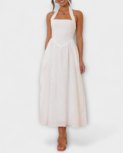 Tatjana - Mid-Length Schwarzes Halterkleid mit Taillendetail