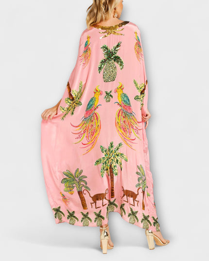 Annika - Auffälliges Kleid mit schrägen Schultern und Kokosbaum-Print
