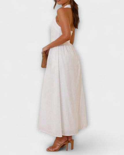Tatjana - Mid-Length Schwarzes Halterkleid mit Taillendetail