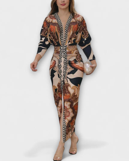 Gertrud - Einzigartiges Dolman-Midikleid mit brasilianischem Print