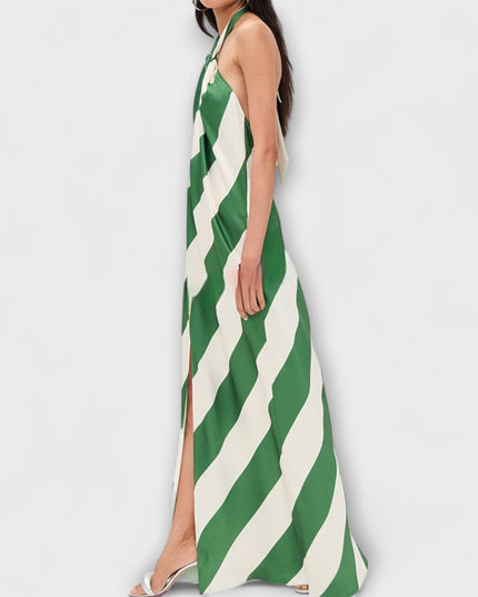 Antje - Streifenmuster Halter Rückenfreies Maxikleid
