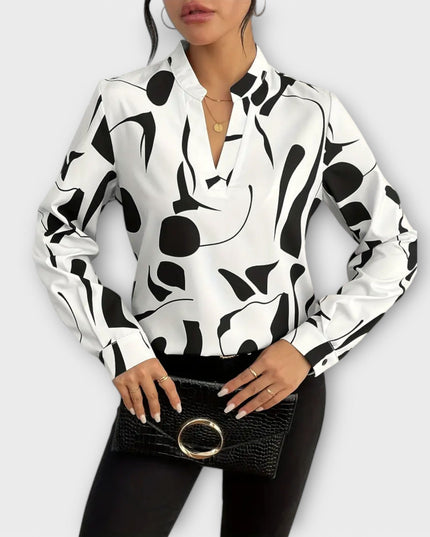 Elegante langärmelige Bluse mit spitzem Ausschnitt