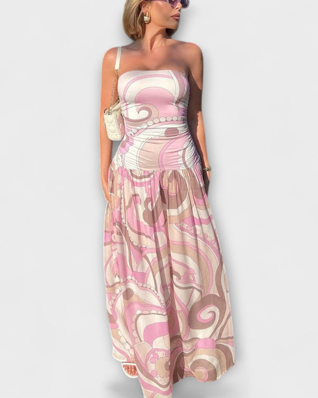 Nora - Atemberaubendes pastellfarbenes schulterfreies Maxikleid