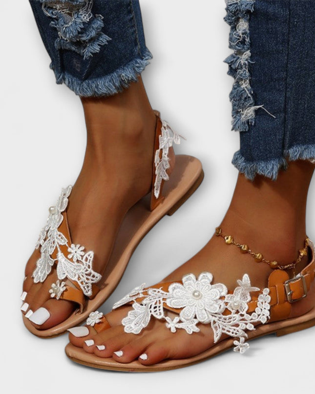Boho - Bequeme Sandalen mit Blumen & Knöchelriemen