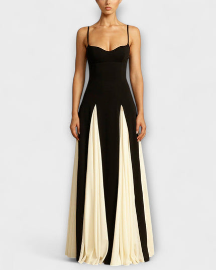 Mona - Klassische Eleganz A-Linie Maxi Kleid mit Tüllpaneelen
