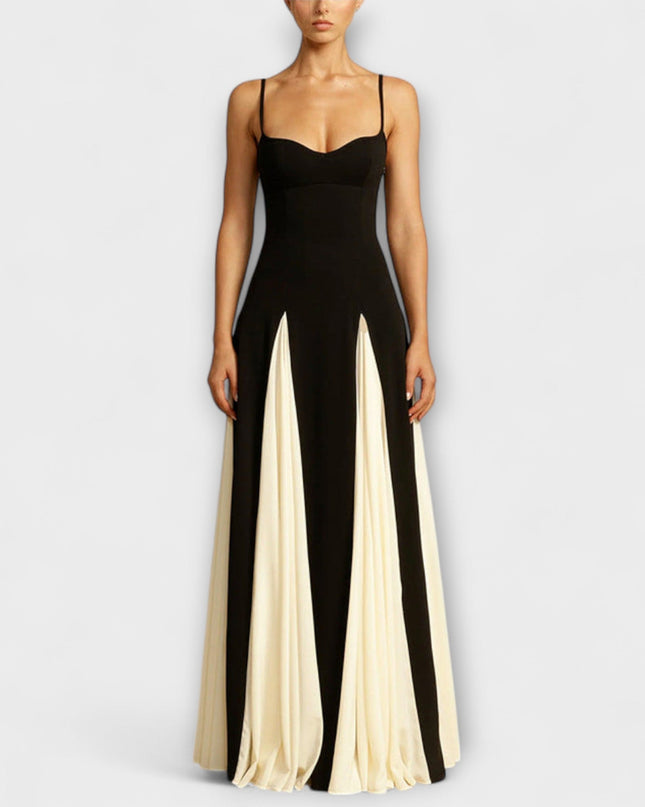 Mona - Klassische Eleganz A-Linie Maxi Kleid mit Tüllpaneelen