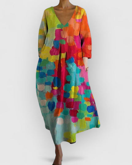 Minna - Bunte V-Ausschnitt Kleid