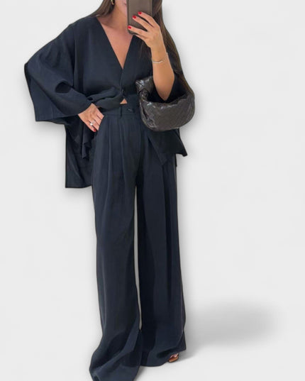 Roswitha – Lässiges V-Ausschnitt-Set mit Hose