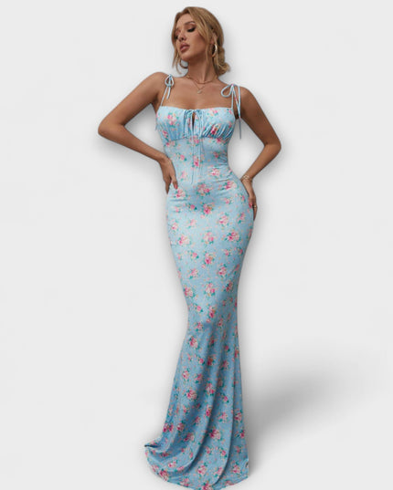 Kathrin - Floral Print Prom Dress mit gebundenen Schulterträgern