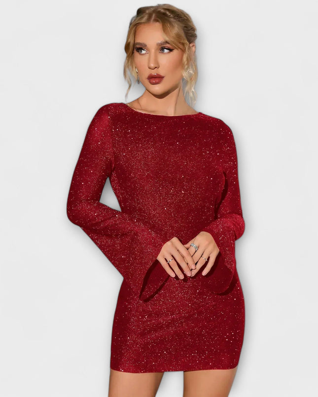 Christiane - Rückenfreies Paillettenkleid mit langen Ärmeln