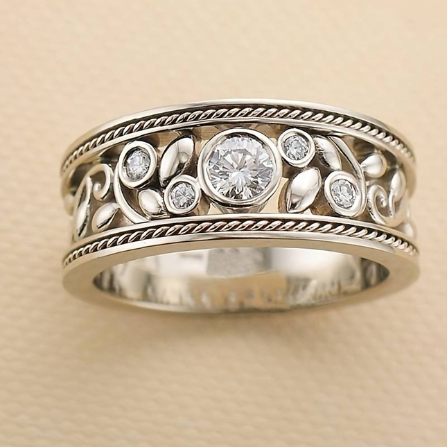 Ilse – Luxuriöser Vintage-Ring in Silberoptik mit Zirkonia-Look