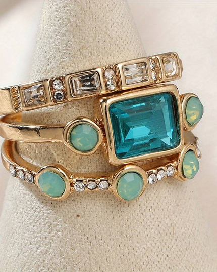 Ilse  - Vintage-Ring-Set im Kristallstil in Blau