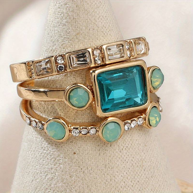 Ilse  - Vintage-Ring-Set im Kristallstil in Blau
