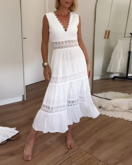 Amara - Ärmelloses Midikleid im Boho-Stil mit Spitzendetails