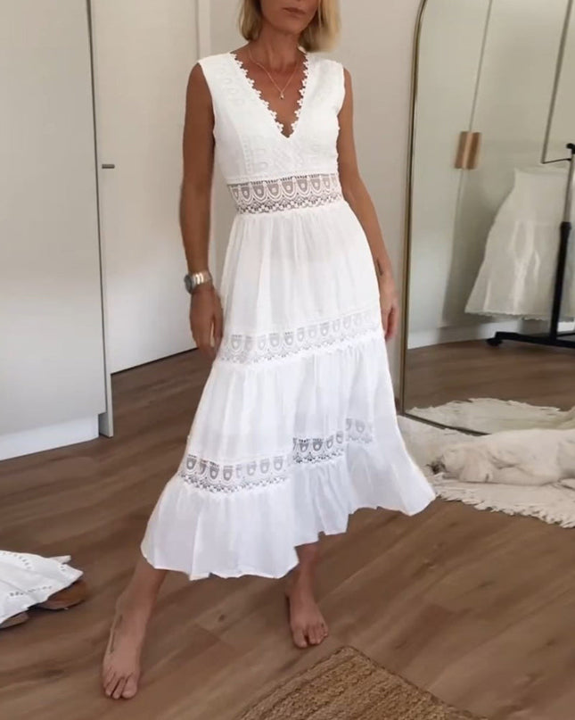 Amara - Ärmelloses Midikleid im Boho-Stil mit Spitzendetails