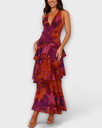 Selma - Chiffonkleid mit V-Ausschnitt und fließenden Lagen