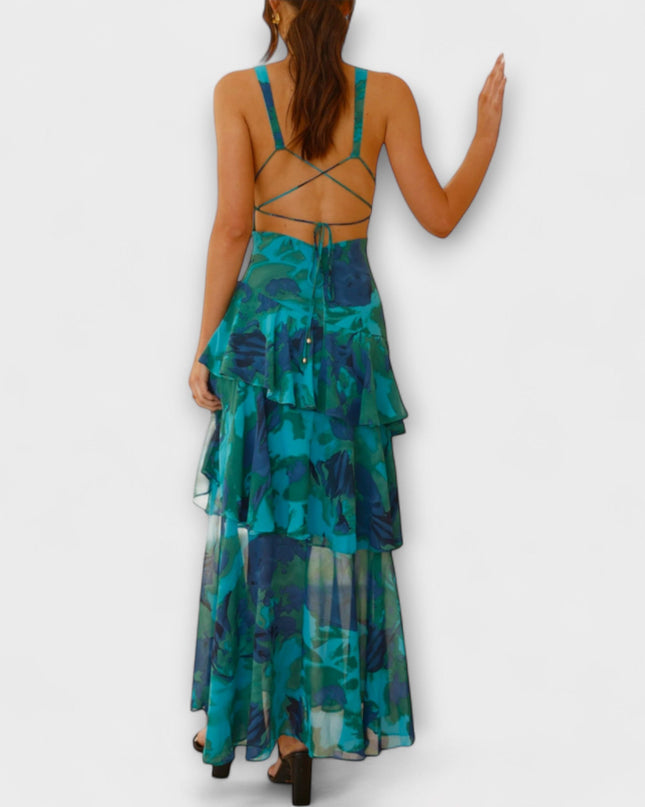 Selma - Chiffonkleid mit V-Ausschnitt und fließenden Lagen