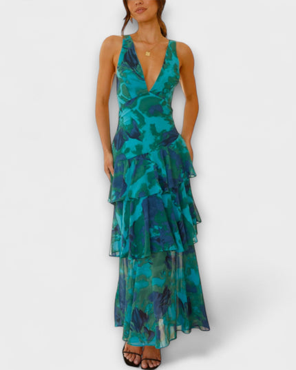 Selma - Chiffonkleid mit V-Ausschnitt und fließenden Lagen