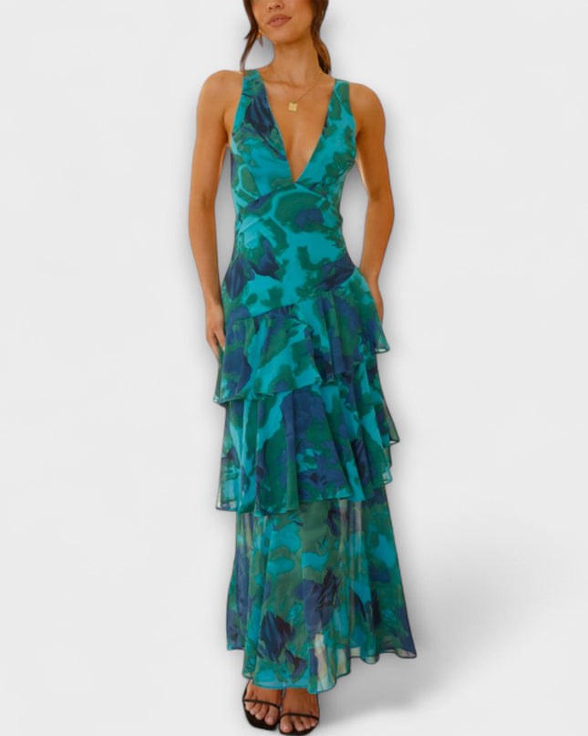 Selma - Chiffonkleid mit V-Ausschnitt und fließenden Lagen