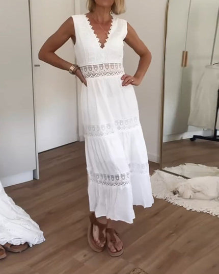 Amara - Ärmelloses Midikleid im Boho-Stil mit Spitzendetails