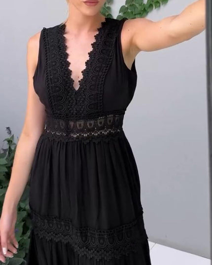 Amara - Ärmelloses Midikleid im Boho-Stil mit Spitzendetails