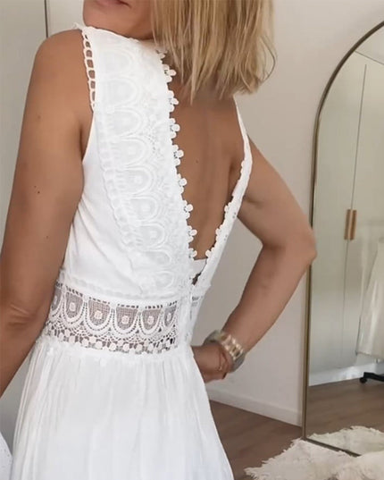 Amara - Ärmelloses Midikleid im Boho-Stil mit Spitzendetails