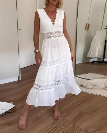 Amara - Ärmelloses Midikleid im Boho-Stil mit Spitzendetails