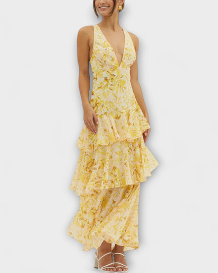 Selma - Chiffonkleid mit V-Ausschnitt und fließenden Lagen