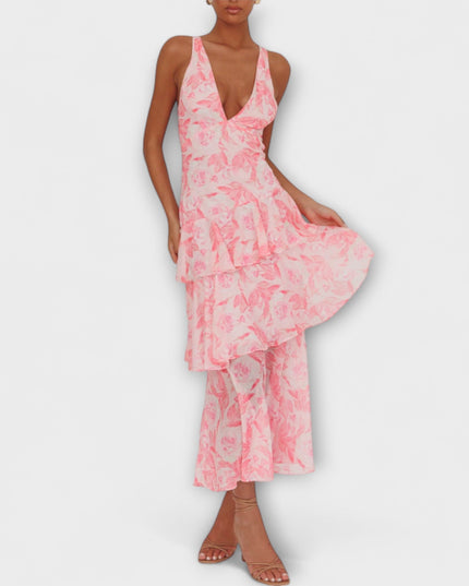 Selma - Chiffonkleid mit V-Ausschnitt und fließenden Lagen