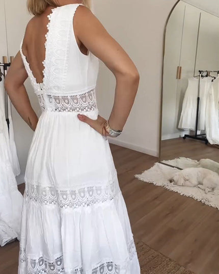 Amara - Ärmelloses Midikleid im Boho-Stil mit Spitzendetails
