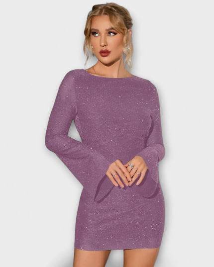 Christiane - Rückenfreies Paillettenkleid mit langen Ärmeln
