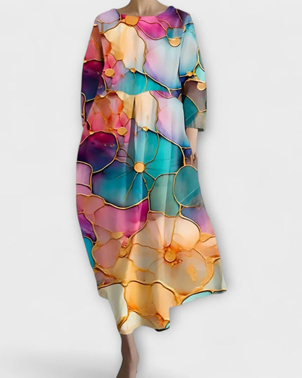 Melinda - Langes, farbenfrohes Kleid mit V-Ausschnitt