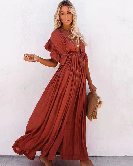 Trotula - Rotes langes Strandkleid