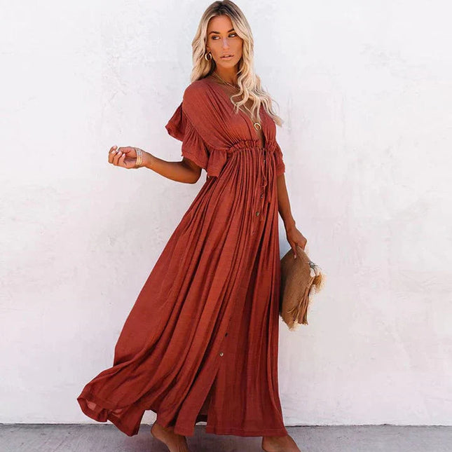 Trotula - Rotes langes Strandkleid