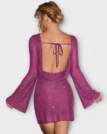 Christiane - Rückenfreies Paillettenkleid mit langen Ärmeln
